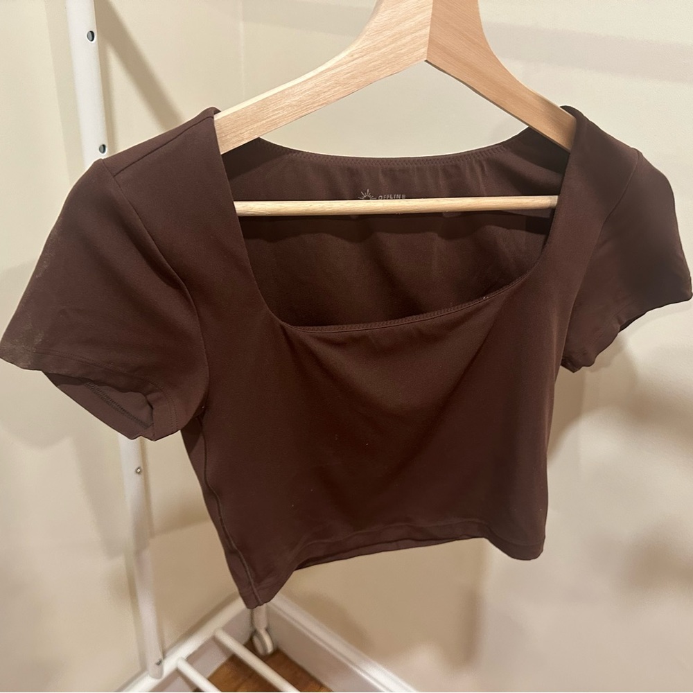 Elegant Brown Square Neck Crop Top